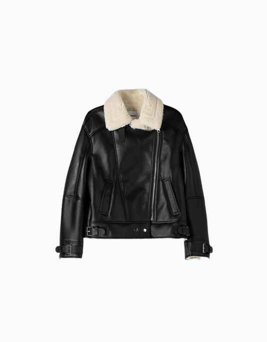 Sample - Faux shearling biker jacket