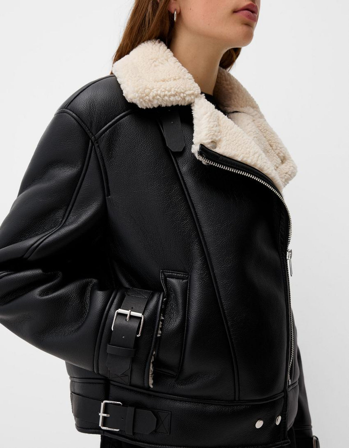 Sample - Faux shearling biker jacket