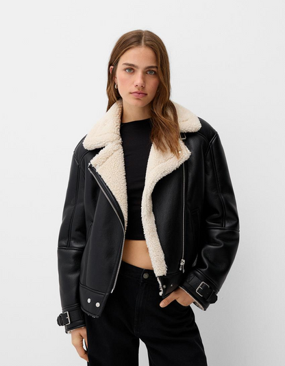 Sample - Faux shearling biker jacket