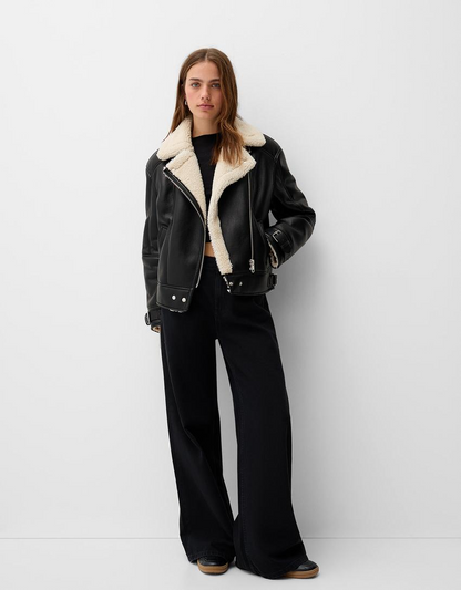Sample - Faux shearling biker jacket