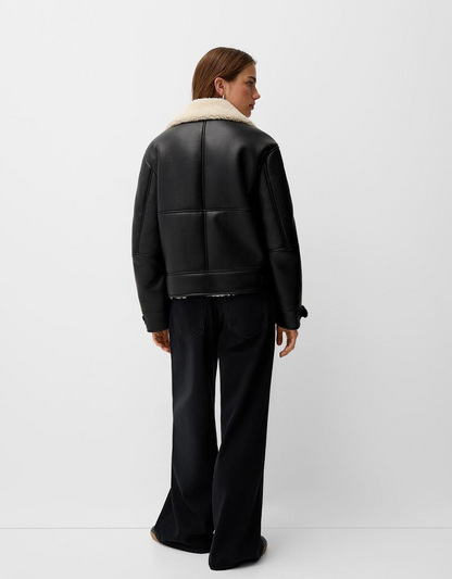 Sample - Faux shearling biker jacket